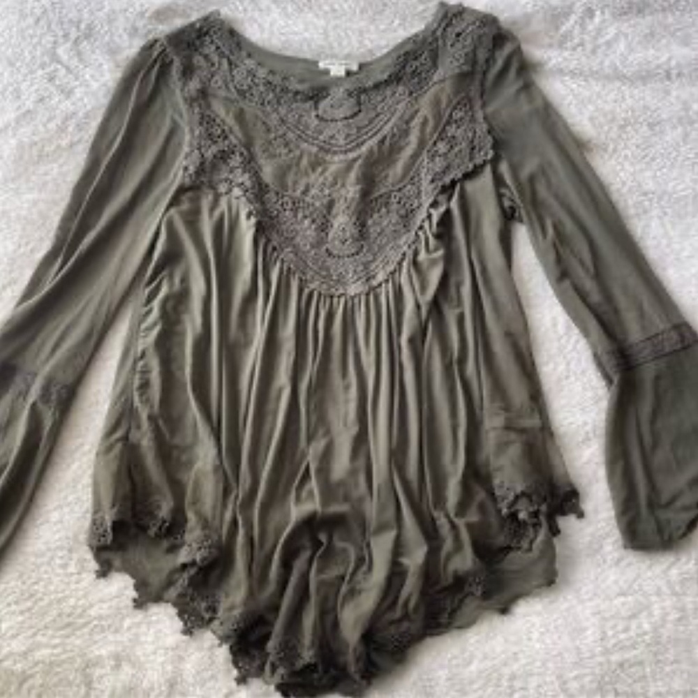 Olive Lace Trim Top